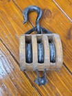 Vintage 5  Boston   Lockport Wood   Graphite Bronze Triple Pulley