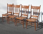 Chairs Pressed Back   Set Of Four Cane Vintage French Country Golden Oak Chairs