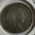     1922 Colombia Silver 50 Centavos Coin 90  Simon Bolivar    