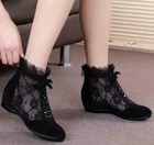 Summer Womens Lace Hidden Wedge Heel Flower Embroidery Ankle Boots Casual Shoes