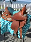 12   Double T Semi Q H Bars Child Youth Turquoise  Leather Western Barrel Saddle