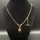 Vintage 12k Gold Filled Pocket Watch Chain Fob Necklace dog Clip t-bar rubyglass