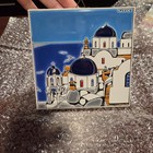 Vtg Greece Hand- Painted Tile 5 7 8  Wide