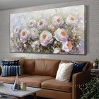  Textured Floral Painting Light Pink Flowers Abstract Landscape Canvas Wall 