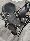 Used Western Saddle 15   Black W silver Trim And Breast Collar To Match