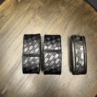 Duty Belt Keeper Black Basket Weave Leather  lot Of 3  Double Chrome Snaps