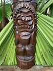 Hawaiian Lono Tiki  Half Statue Hand Carved 39 x 8 in