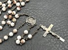 Vtg Af Co Sterling Silver White Glitter Glass Catholic Rosary Beads Crucifix
