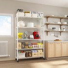 5-tier Shelves Wire Unit Rack Large Space Storage Rolling With 4 Wheels White