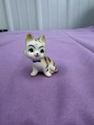 Porcelain Cat Kitten Figurine Striped Black   White With Blue Collar