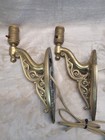 Vtg Pair 1920s-40s Ornate Scroll Wall Lamp Sconce Heavy Cast Brass Art Nouveau