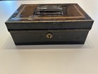 2 Different Size Antique Metal Cash Box - Black Gold Trim - No Key