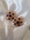 Vintage Trifari Pink Opal   Garnet Flower Earrings
