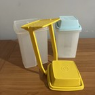 Vtg Tupperware Pickle Keeper Two 3-piece Container Set Aqua Yellow 8 5  7 5   