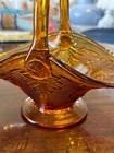 Vintage Tiara By Indiana Glass  Basket  Sandwich Pattern  Amber App 7 1 4  Tall 