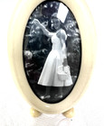 Antique Celluloid Photo Frame Curved Glass W Tiny Ball Feet Oval Shape 3 3 4  L
