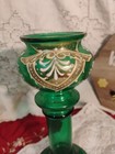 Antique 1920 s Bohemian Emerald Green Mantle Luster Hand Painted Gold white yell