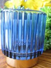 New Deep Ocean Blue   Gold Ribbed Glass Votive Tea Light Candle Holder