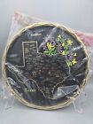 Vintage Texas State Metal Black Round Souvenir Tray wall Plaque 6 Coasters Nos