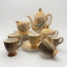 Vintage Japan 17 Pc Tea Coffee Set Raised 3d Tulips Gold Gilt Mcm Ceramic
