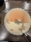 Vintage Fenton Hand Painted Milk Glass 8    Plate Signed Winter Scene