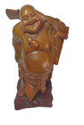 Vintage Chinese Hand Carved Boxwood Laughing Happy Buddha Statue  7 25 