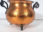 Vintage Hammered Small Copper Cauldron With Iron Handle And Three Legs  W video