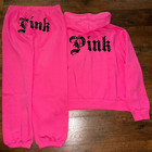 Victoria s Secret Pink Bling Campus Fz Hoodie   Pants Set Carmine Rose L Xl Nwt