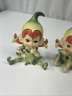 Vtg Lefton Set Of 3 Red Head Pixie Elves Green Eyes Posing Rare 