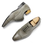 Handmade Mens Gray Leather Lace Up Dress Shoes  Men Pointed Toe Formal Shoes
