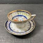 Vintage Porcelain Teacup And Saucer White And Blue With Gold Trim