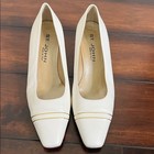 Vintage St  John Leather Square Toe Pumps Shoes With Gold Trim Size 8 Academia