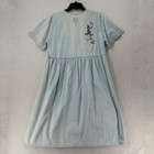 Vtg 90s Blue Denim House Patio Dress Med Artist Painted Signed Empire Waist Flaw