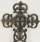 Vintage Cast Iron Medium Filigree Scroll Cross Wall Decor   Rustic Finish   12   