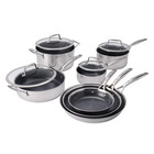 Henckels Paradigm Ceramic Non-stick 11-piece Cookware Set  Stainless  New