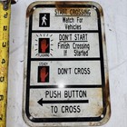 Vintage Pedestrian Crosswalk Push Button To Cross Metal Street Sign 2 Sided Oem