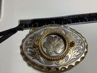Western Belt Buckle Etched Flower Silver Gold Tone Oval 3    Cowgirl Vtg Free Ship