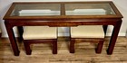 Vtg Hammary Mahogany Console Table W 2 Upholstered Stools ottomans Ming