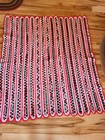 Vtg Handmade Crochet Christmas Afghan Throw Blanket Red Green White 58x 50