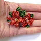 Red Rhinestone Crystal Poinsettia Pin Brooch Christmas Holiday New  6297