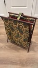 Vintage Wood   Fabric Knitting Sewing Storage Basket Freestanding Paisley Sling