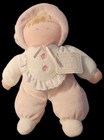New Eden My First Doll Plush Baby Girl Pink Velour Lace Eyelet Trim Flower Bib