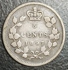 1897 Canada 5 Cents Queen Victoria Canadian Old Tiny Silver Coin Km 2
