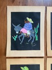 Lot 4 Vintage Mexican Folk Art Signed Kasep Gouache On Black Paper Chid Donkey 