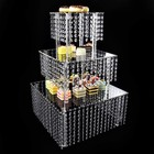 3 Tier Cake Stand Square Crystal Beaded Acrylic Cupcake Tower For Party