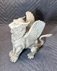 Vintage Very Detailed Winged Griffin Lion Statue Faux Stone Gothic Medieval 8   