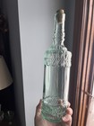 Vintage 12  Tall Clear Glass Bottle Raised Design With Rope Pattern Pretty Green