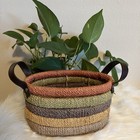 Earth Tone Multicolor Jute Basket Leather Handles Handwoven Southwestern Boho