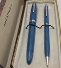 Scheaffer Snorkel Fountain Pen   Pencil Set Vintage Turquoise Blue Vg Condition