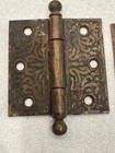 Pair Antique Victorian Era Ornate Cast Iron Eastlake Hinge Door 3 5x3 5 Hardware